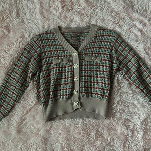 Classy Pink and Red Cardigan w/ Gold Buttons